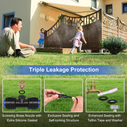 GOXAWEE Misting System, 26FT (8M) Misting Line + 7 Brass Mist Nozzles + Brass Adapter(3/4"), Misters for Outside Patio Cooling Outdoor Garden Greenhouse Trampoline for Waterpark