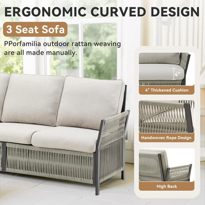 6-Piece Patio Furniture Wicker Outdoor Conversation Set, All Weather Patio Rattan Sofa Sets Swivel Rocking Chairs, Ottomans, Side Table for Backyard, Balcony Beige