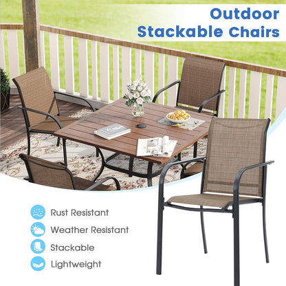 VICLLAX 11 Pieces Patio Dining Set for 10, Outdoor Furniture Set Includes 60" Round Outdoor Table and 10 Lawn Stackable Chairs, Walnut Wood-Like Tabletop and Brown Fabric