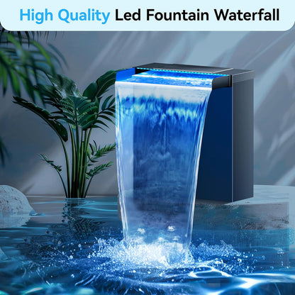 POPOSOAP Pond Waterfall Spillway Kit with LED Lights, 13.4" H x 12" W Stainless Steel Spillway with 660GPH Pond Pump, Filtration, 10FT Corrugated Tubing Waterfall for Water Garden, Backyard, Pool