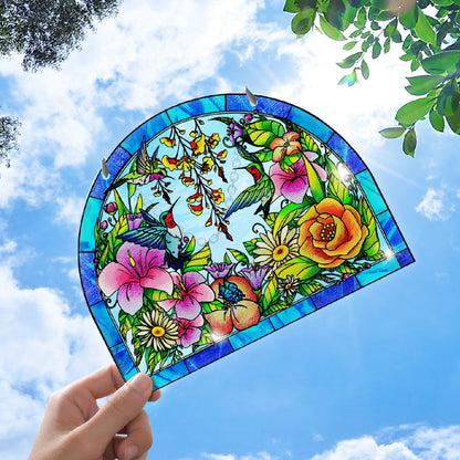 Hummingbird Stained Glass Suncatcher, Stained Glass Birds Suncatcher Window Hanging, Unique Hummingbird Gifts for Bird Lover