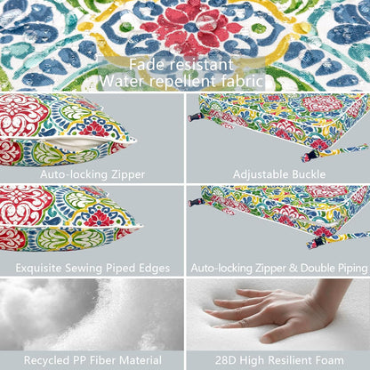 LVTXIII Outdoor Deep Seat Cushion Patio Seat and Back Cushion Set Seasonal Chair Cushion for Dining Arm Chairs, Wicker Chairs and Garden Furniture Decoration, 22"x22"x4", Damask Red