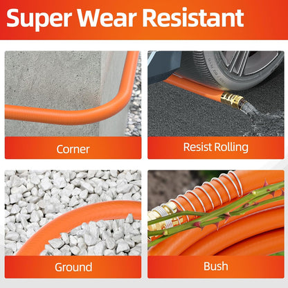 Garden Water Hose 75 ft x 3/4 in Heavy Duty, Flexible and Lightweight, Burst 600 psi, Kink-less Hybrid Rubber Pipe for Backyard, 3/4'' Brass Fittings, Orange