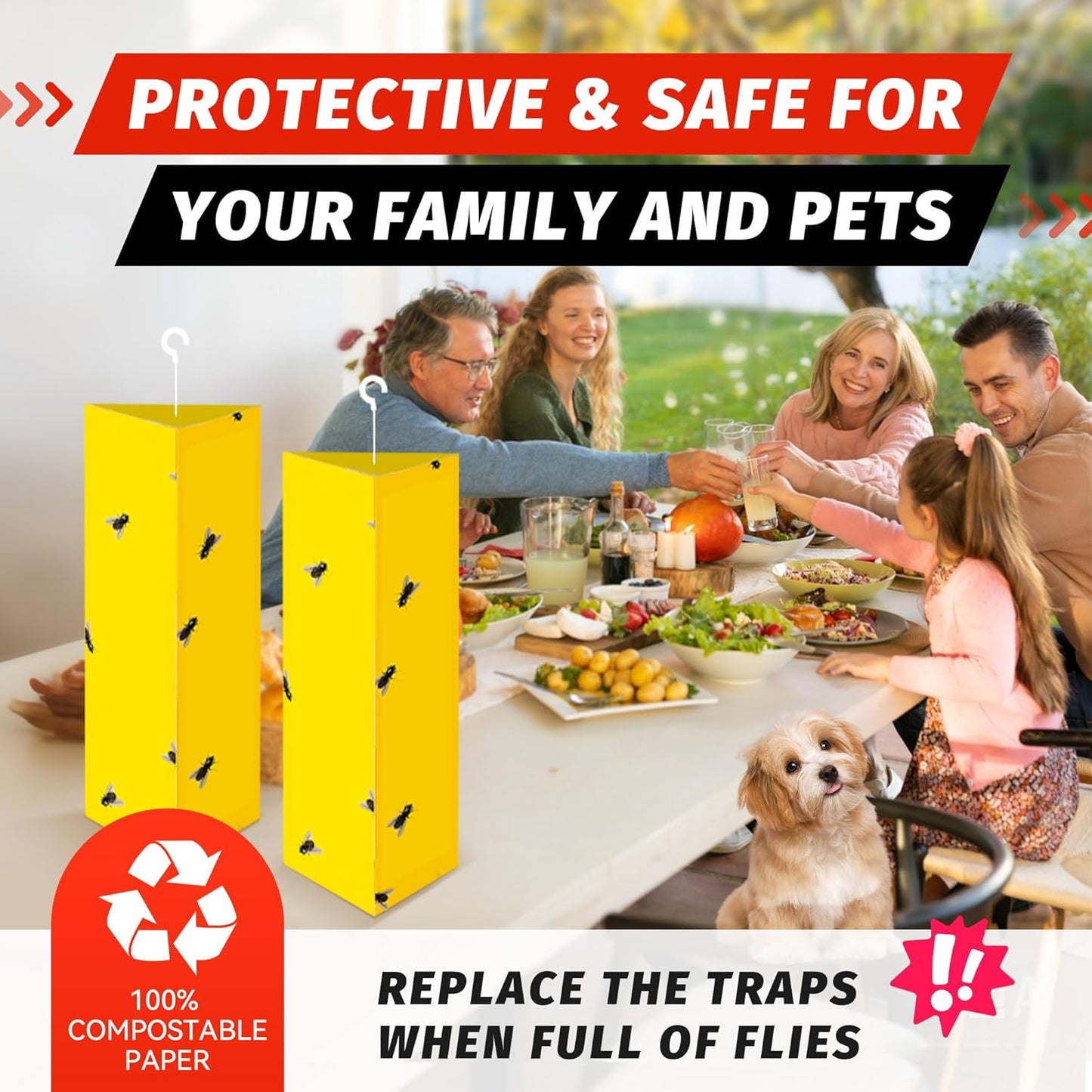 LULUCATCH Sticky Fly Traps, 10 Pack Fly Traps Indoor with Hanging Hook, Odorless Yellow Sticky Gnat Traps for Mosquitoes, Non-Toxic Bug Catchers for Fleas, Drain Flies, Moths, Insects