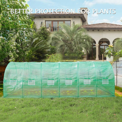 VIVOSUN 20x10x7 Ft. Large Walk in Greenhouse, Greenhouse Tunnel, Garden Plant Hot House with Green PE Cover, Roll-up Zipper Door and Window for Outdoor