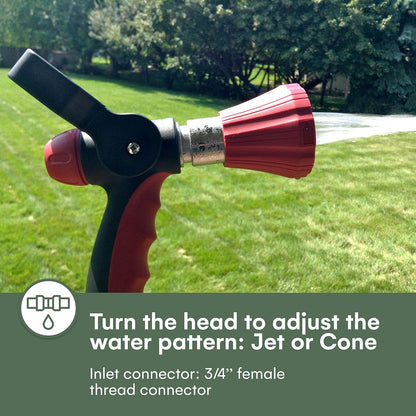 Red Fireman Hose Nozzle, Garden Hose Nozzle Firefighter Style, Garden Hose Sprayer, Fire Hose Nozzle For Garden Hose, High Pressure Sprayer with Ergonomic Shut Off On Handle - Heavy Duty