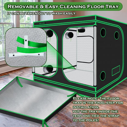 Grow Tent 96"x96"x78", High Reflective Mylar Dark Room with Observation Window, Removable Floor Tray and Tool Bag for Indoor Plant Growing 8'X8