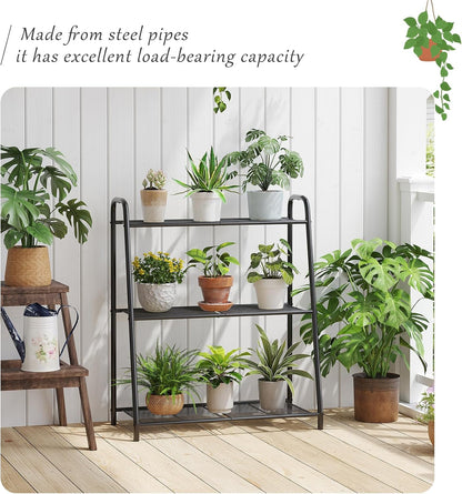 Metal Plant Stand Indoor Outdoor for Multiple Plants,3 Tier Plant Shelf,Large Heavy Duty Flower Holder Ladder Plant for Living Room, Patio, Balcony (Black)