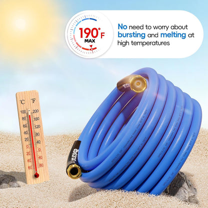 Hot/Cold Garden Water Hose 100 ftx 5/8 in, -50℉ To 190℉, Heavy Duty, Flexible, Burst 605 Psi, Lightweigh, Upgraded Rubber Pipe with 3/4" Brass Fittings For Backyard, Outdoor, Farm, Blue