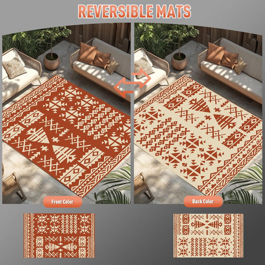 WILDROOTS 9x12 Feet Plastic Exotic Red Outdoor Rug, Stain Resistant Waterproof Reversible Outdoor Patio Rug, Fade Resistant Camping Rug