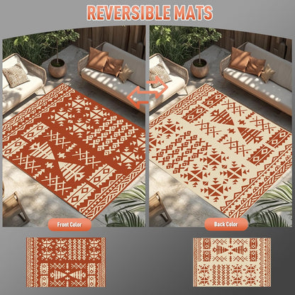 WILDROOTS 8x10 Feet Plastic Exotic Red Outdoor Rug, Stain Resistant Waterproof Reversible Outdoor Patio Rug, Fade Resistant Camping Rug