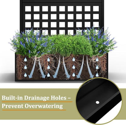 Metal Planter Box with Trellis, Heavy-Duty Raised Garden Bed for Climbing Plants, Drainage Hole, Outdoor Planter Box with Privacy Screen，35''L×16''W×71''H