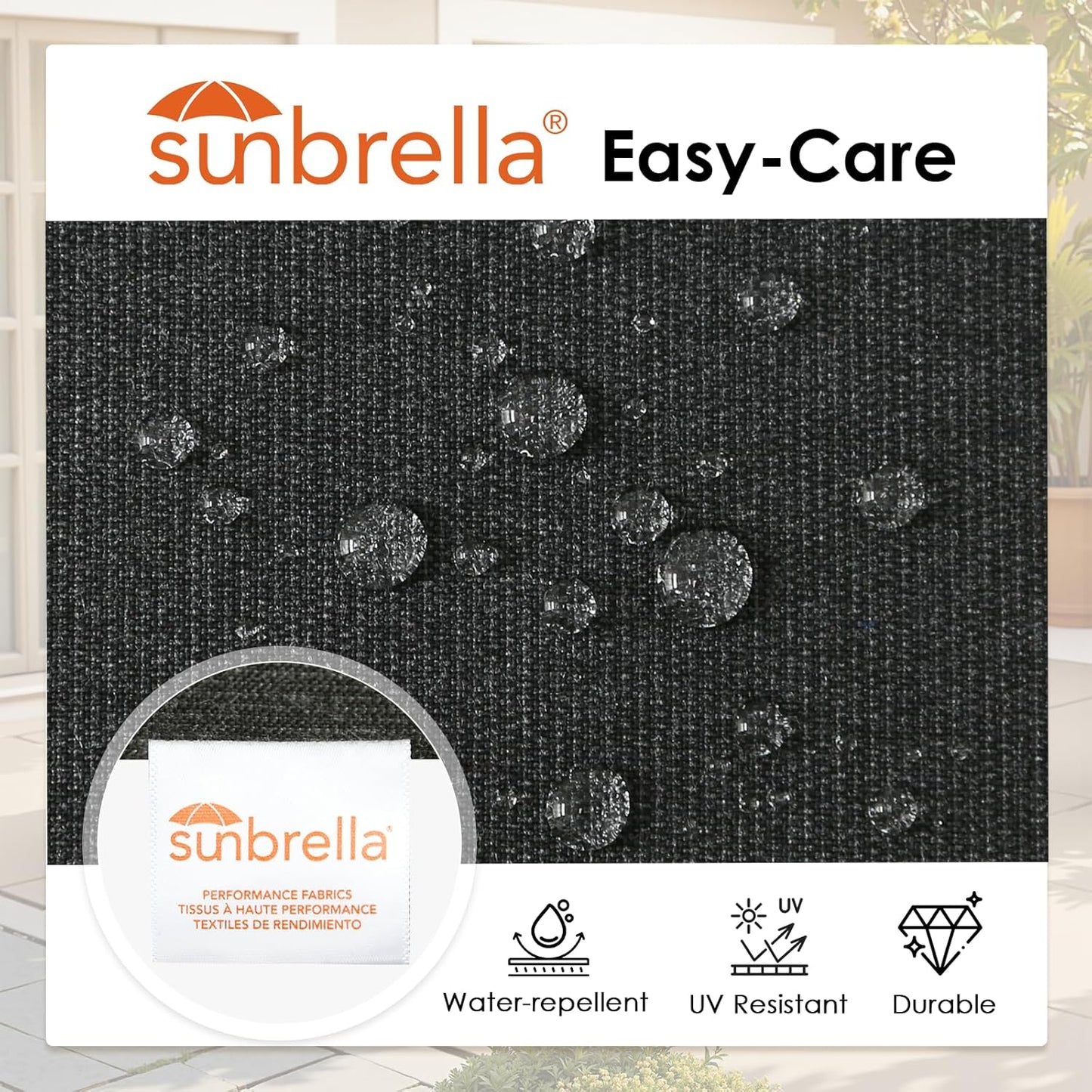 Outdoor Sunbrella Square Corner Seat Cushion, 18.5"x16"x3", Set of 4, Non Slip Seat Cushion Pads with Removable Cover for Patio Furniture, Garden Yard Lawn, Spectrum Carbon