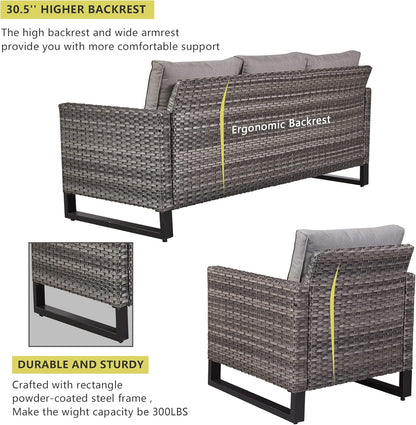 HUMMUH 9 Piece Patio Furniture PE Wicker 6-Seater Outdoor Sectional Sofa Patio Swivel Chairs,Outdoor Chairs with Ottomans Side Table for Porch,Garden,Backyard,Deck