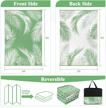Pauwer Waterproof Outdoor Rug 6x9, Reversible Plastic Straw Patio Camping Rug, Indoor Outdoor RV Mat Carpet for Deck, Camper, Porch, Balcony, Backyard, Picnic, Leaf Green