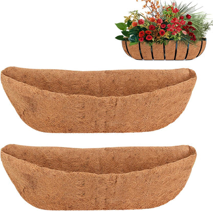 2 Pack 36 Inch Trough Coco Liner for Planters, Pre-Formed Coconut Coir Replacement Liner, Natural Coconut Fiber for Window Flower Box, Fence Flower Baskets, Garden Flower Pot