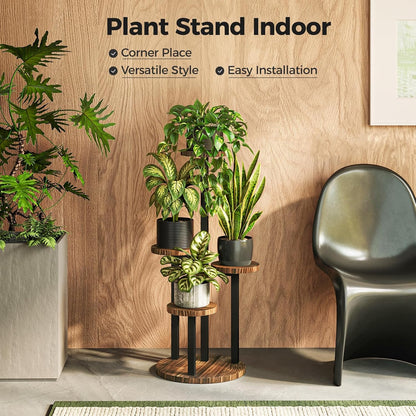 Bamworld 4 Tier Plant Stand Indoor, Tall Metal Wood Plant Shelf Outdoor,Small Flower Pot Holder Table Rack Garden Accessories for Corner Living Room Balcony Patio