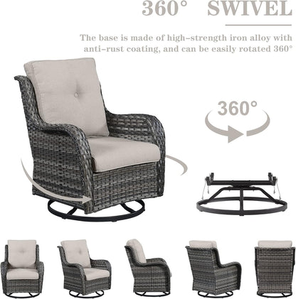 Outdoor Swivel Rcoker Patio Chairs - Outdoor Swivel Patio Chairs Set of 2 Wicker Chair Patio Furniture Sets with Covered Cushion for Porch Deck Balcony Garden, Beige
