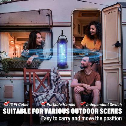 Small Bug Zapper Indoor for 3000 Sq.Ft. with 13FT Power Cord, 3000V Instant Killing Grid Removable Hanging High Power Outdoor Mosquito Killer, Fly Trap Lamps for Front Porch Backyard Outdoor