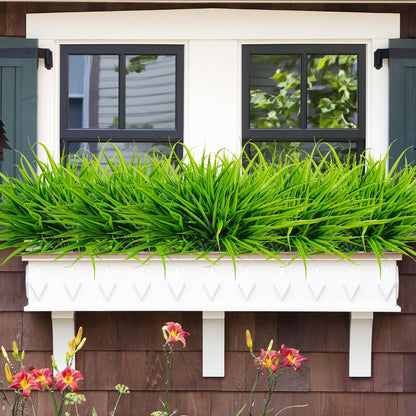 Uieke 6 Bundles Artificial Outdoor Plants UV Resistant Fake Grass Plants Faux Plastic Plants Greenery Shrubs for Home Garden Pathway Window Box Front Porch Cemetery Spring Summer Decor, Green