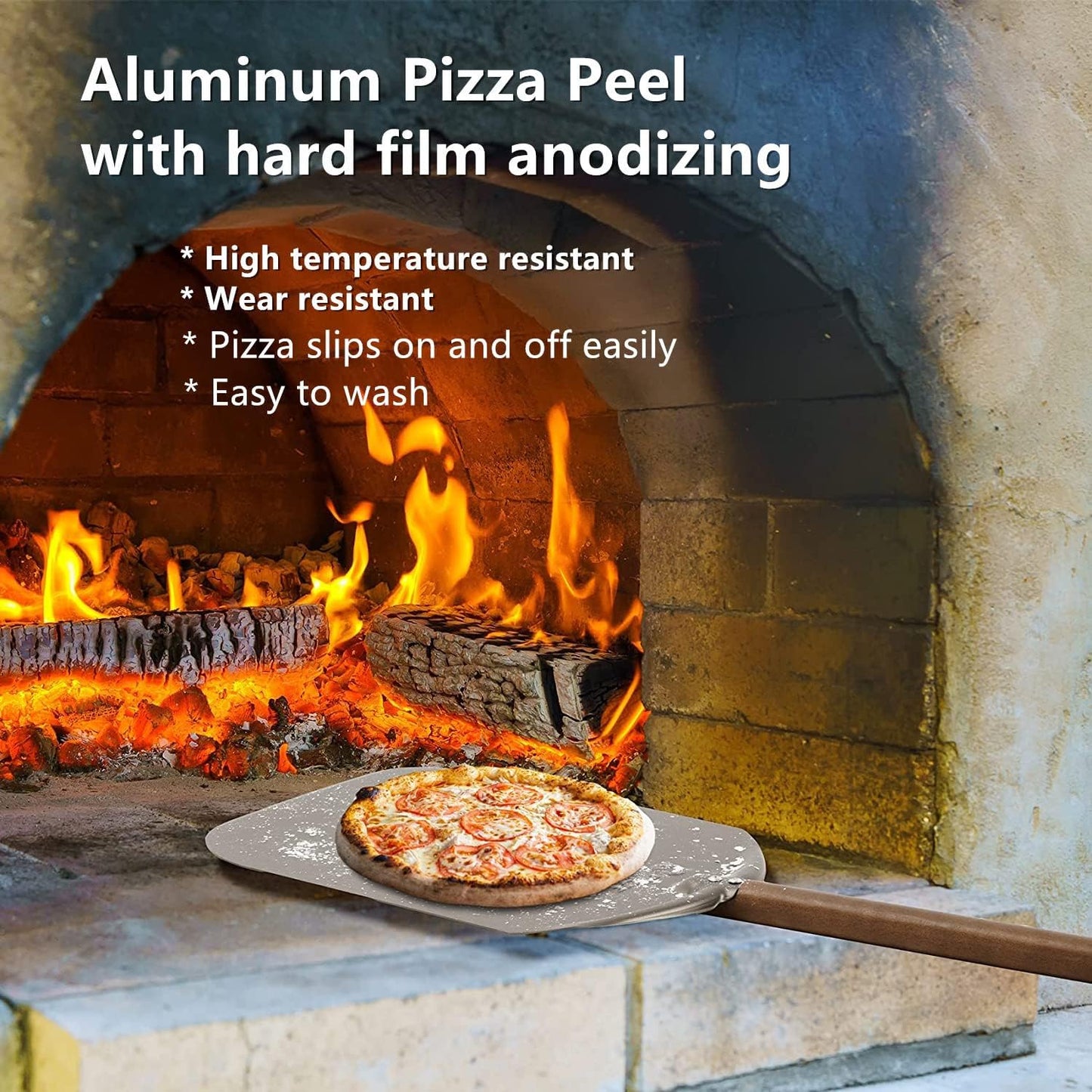 Q Pizza Aluminium 12" Pizza Peel with Long Handle, Pizza Spatula, Turning Paddle for Grill Oven, Kitchen Cooking Accessory for Baking Bread Pastry Dough Pie & Cake, PT202