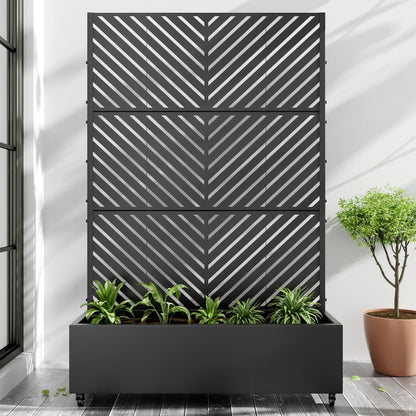Casaphoria Metal Raised Garden Bed with Trellis and Wheels, 72"x47"x16" Planter Box for Climbing Plants, Vegetables & Vines, Features Drainage Holes and Privacy Screen (Black-Parallel)