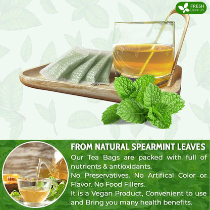 FreshDrinkUS, Premium 120 Spearmint Tea Bags, 100% Natural & Pure from Spearmint Leaves. Loose Leaf Spearmint Herbal Tea. Made with Natural Material Tea Bags. No Sugar, No Caffeine, No Gluten, Vegan.