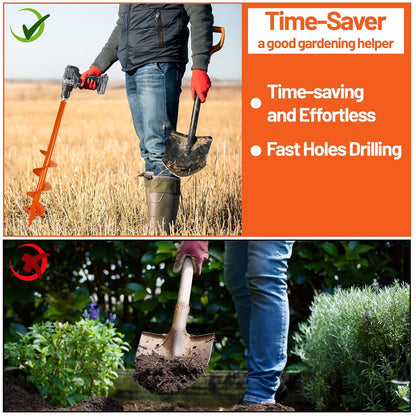 ‎4"x24" Auger Drill Bit for Planting – Heavy Duty Garden Auger Post Hole Digger with Spiral Double Blade & 3/8" Hex Drive for Fast Hole Drilling