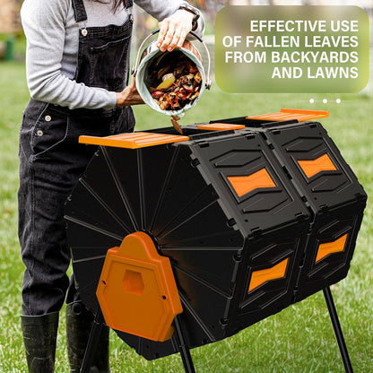 Compost Bin Outdoor, 45 Gallon / 170L Composter Tumbler, 360° Rotating Compost Bin Outdoor, BPA-Free Fast-Working All-Season Heavy-Duty Dual Chamber Compost Tumbler for Garden Kitchen Yard Waste