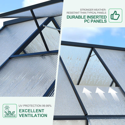 Greenhouse 8x10 FT Aluminum-Framed Heavy Duty Polycarbonate with Quick Setup Structure and Roof Vent, Large Enhanced Outdoors Green House Kit
