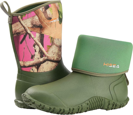 HISEA Women's Rubber Garden Boots Waterproof Insulated Yard Gardening Shoes Mid Height for Mud Working Outdoor