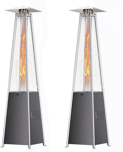 Patio Heater With Glass Tube, 48000 BTU Propane Patio Heaters For Outdoor Use With Cover & Wheels, Commercial Outdoor Heater For Patio Backyard, Multiple Protection System (Gray) (2 heater)