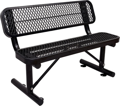 4FT Outdoor Steel Bench with Backrest - Heavy Duty Metal Park Bench, Coated Outdoor Furniture Patio Bench with Back, Commercial Benches for Garden, Porch, Shopping Malls, Stores,Decks and Park