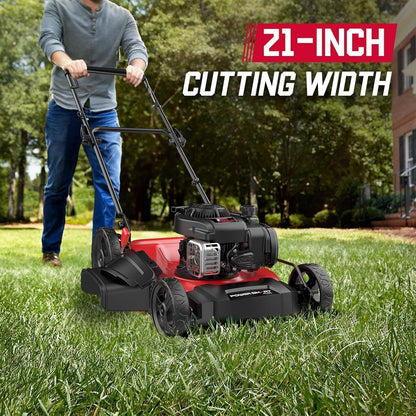 PowerSmart Gas Lawn Mower 21" with B&S 125cc Engine, 2-in-1 Mulching and Side Discharge, Easy Assembly & Lightweight, Cordless Push Lawn Mowers for Garden Yard