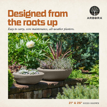 ARBORA 21" Santorini Bowl 2-Pack with Classic Cream Finish - Polyresin Indoor and Outdoor Planter2, Durable, Weatherproof, Lightweight, Large Plant Pots for Patio, Garden, Deck, Entryway