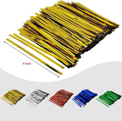 800 Pcs Metal Twist Ties 4 Inches Twist Straps for Bread Bags Candy Bags Snack Bags Halloween Party Cake Favor (Gold)