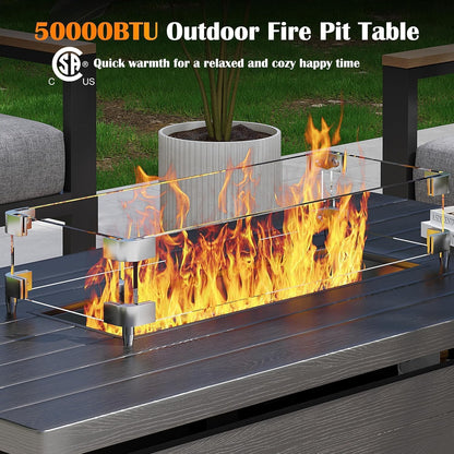 Sundale Outdoor 5 Pieces Metal Patio Furniture Set with Fire Pit Table, Outdoor Sectional Sofa w/6 Inch Olefin Cushion, Modern Outdoor Conversation Sets