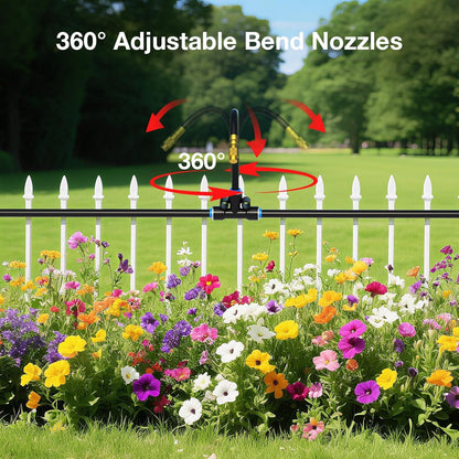Mixc 200Ft 1/4" Drip Irrigation System,2025-Upgrade Garden Irrigation Kit with 32pcs Adjustable Copper Nozzles,Automatic Atomizing Watering System for Outdoor Plants,Raised Bed,Yard,Potted Plant,Lawn