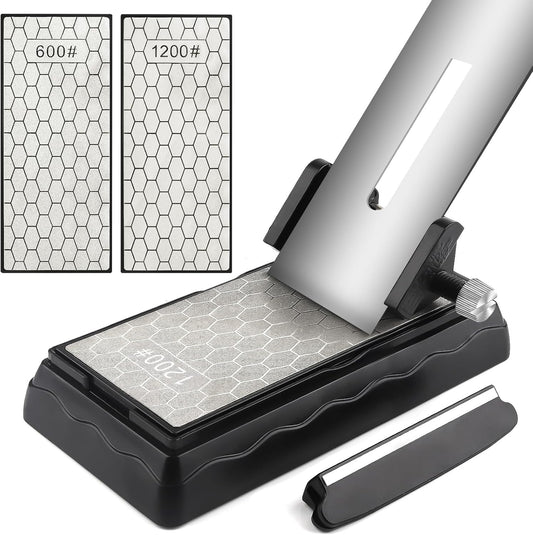 Diamond Sharpening Stones with Honing Guide, Kalolary Knife Sharpener Stone with Non-Slip Base for Chisels Planes Sharpening Stone Set Fine/Coarse Diamond Sharpening Plate with Angle Guide (600/1200)