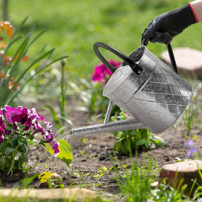 1.75 Gallon Outdoor Galvanized Metal Watering Can for Garden Plants, Vintage Zinc Watering Can with Removable Spray Spout, Ideal for Outdoor Use (Silver)