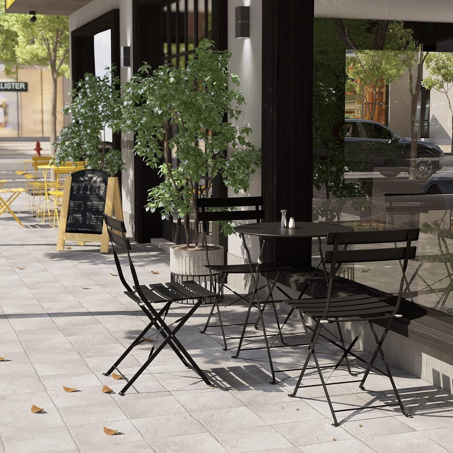 Grand patio 3-Piece Folding Bistro Set, 2 Chairs and 1 Table, Weather-Resistant Outdoor/Indoor Conversation Set for Patio, Yard, Garden-Black