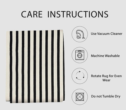 IOHOUZE Black Beige Striped Rug -5'x8' Indoor Outdoor Rug, Washable Area Rug for Living Room, Large Patio Rug, Cotton Striped Rugs for Patio Living Room Bedroom