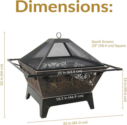 Sunnydaze Northern Galaxy 32-Inch Outdoor Fire Pit with Grill Grate, Spark Screen, and Poker - Heavy-Duty Wood-Burning Fire Pit for Outside