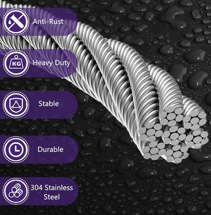 1/8 Inch Stainless Steel Cable 100FT - 7x7 Strand Aircraft Wire Rope with Loop Sleeve & Thimble - Heavy Duty for Deck Railing, String Light Hanging, Garden, Marine, DIY Projects