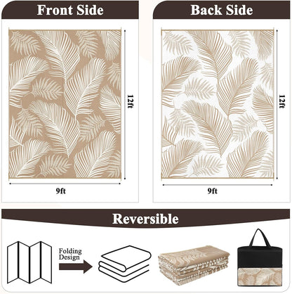 Pauwer Waterproof Outdoor Rug 9x12, Reversible Plastic Straw Patio Camping Rug, Indoor Outdoor RV Mat Carpet for Deck, Camper, Porch, Balcony, Backyard, Picnic, Leaf Brown