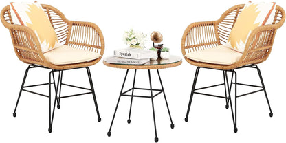 3 Piece Patio Set,Outdoor Bistro Set,Balcony Furniture,Wicker Patio Chairs,Front Porch Furniture,Outdoor Chairs Set of 2