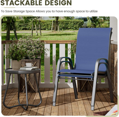 UDPATIO Patio Dining Set of 3, Outdoor Table and Chairs Set with Glass Table, 2 Stackable Patio Chairs with High Back, Outdoor Furniture Sets for Deck Garden Backyard Lawn Poolside (Blue)