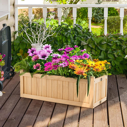 S AFSTAR Outdoor Wooden Planter Box, Folding Raised Garden Bed W/Drainage Hole, Patio Rectangle Plant Container for Flowers Vegetables Fruits Herbs, Collapsible Planting Box for Yard