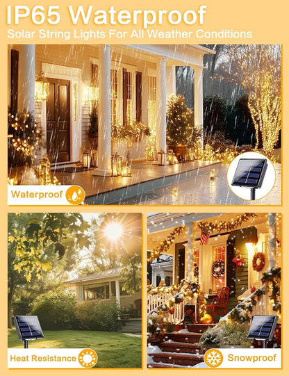 Solar Christmas String Lights Outside, 3 Pack Total 120FT 300 LED Solar Garden Twinkle Lights Outdoor, Waterproof with 8 Modes Solar Fairy Lights for Patio Party Wedding Christmas Decor (Warm White)
