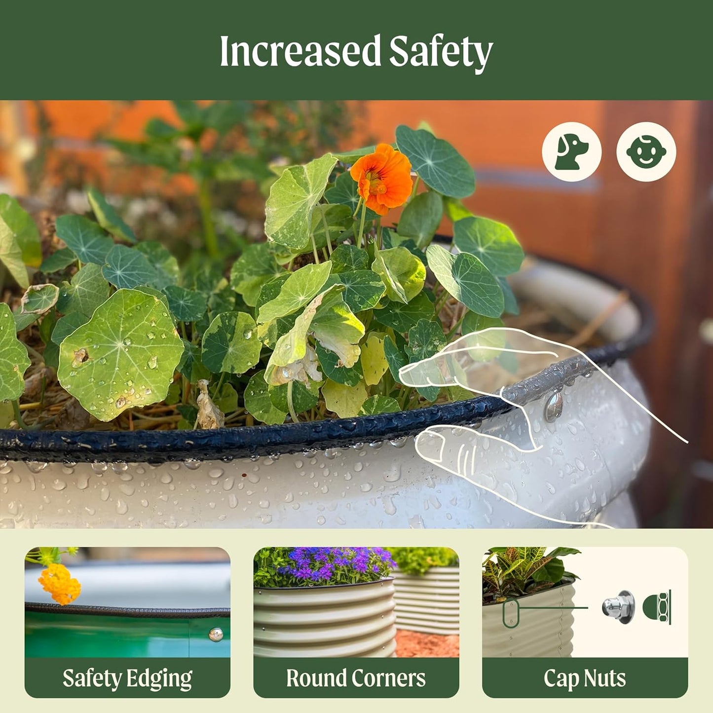 Vego garden 26" Extra Tall Raised Garden Bed Kits, 6 in 1 Modular Raised Planter Box for Vegetables Flowers Fruits Oval Metal Raised Garden-Olive Green